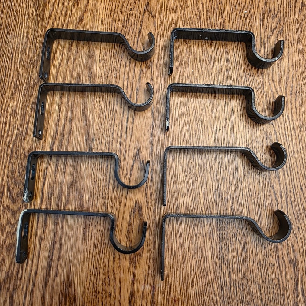 Set of 8 Black Metal Curtain Rod Brackets Wall Mount Heavy Duty 1 Inch Cup 3.5"